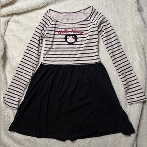 Hello Kitty Black & Cream Striped Long-Sleeve Dress